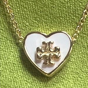 Tory Burch Gold and White Heart Pendant Necklace